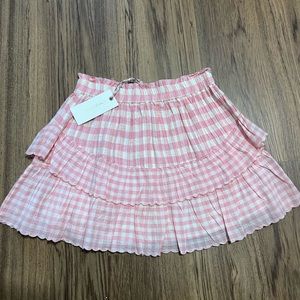 Love shack fancy pink and white gingham skirt. NWT